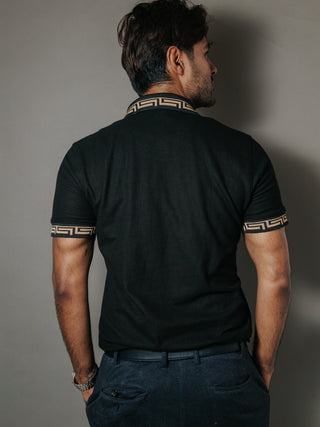 Playera Polo Hombre Slim Fit Negro Detalle Beige