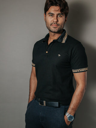Playera Polo Hombre Slim Fit Negro Detalle Beige