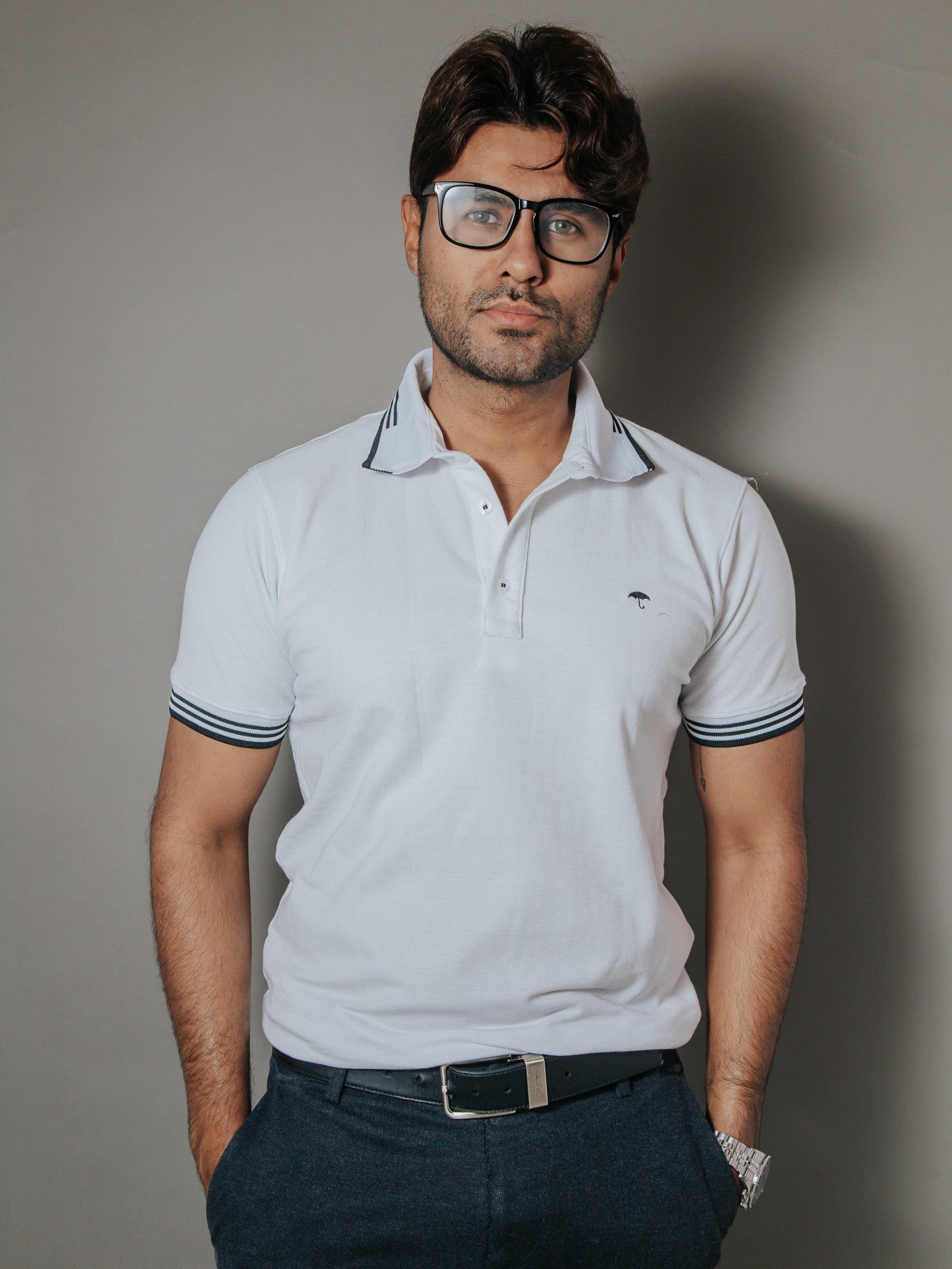 Playera Polo Hombre Slim Fit Blanca Detalle Negro