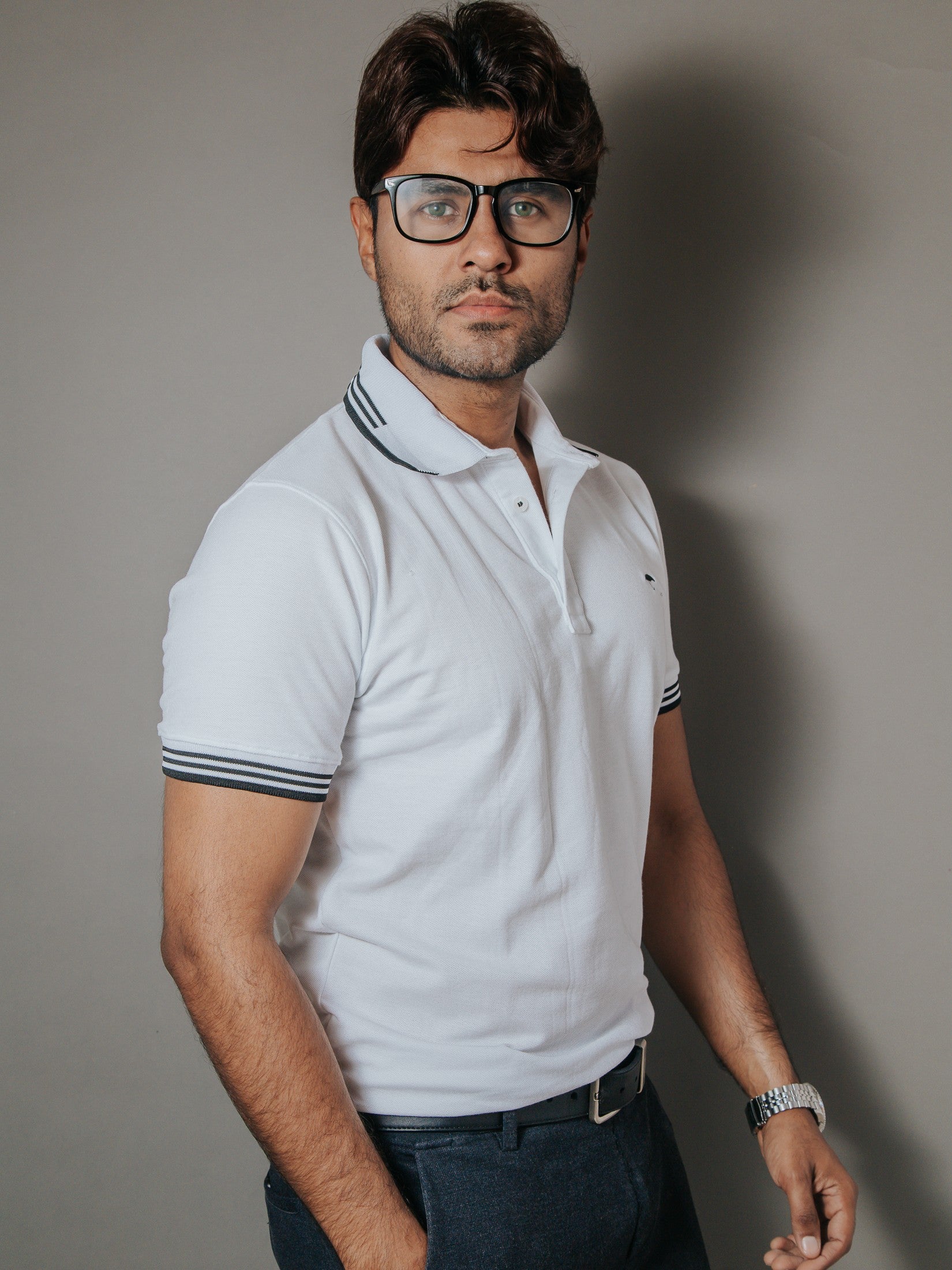 Playera Polo Hombre Slim Fit Blanca Detalle Negro