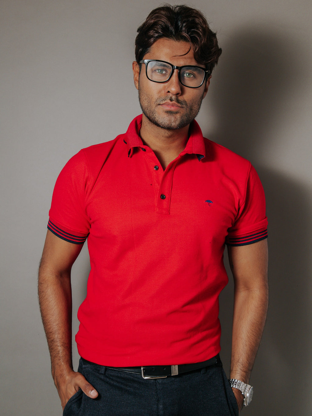 Playera Polo Hombre Slim Fit Rojo Detalle Azul Marino