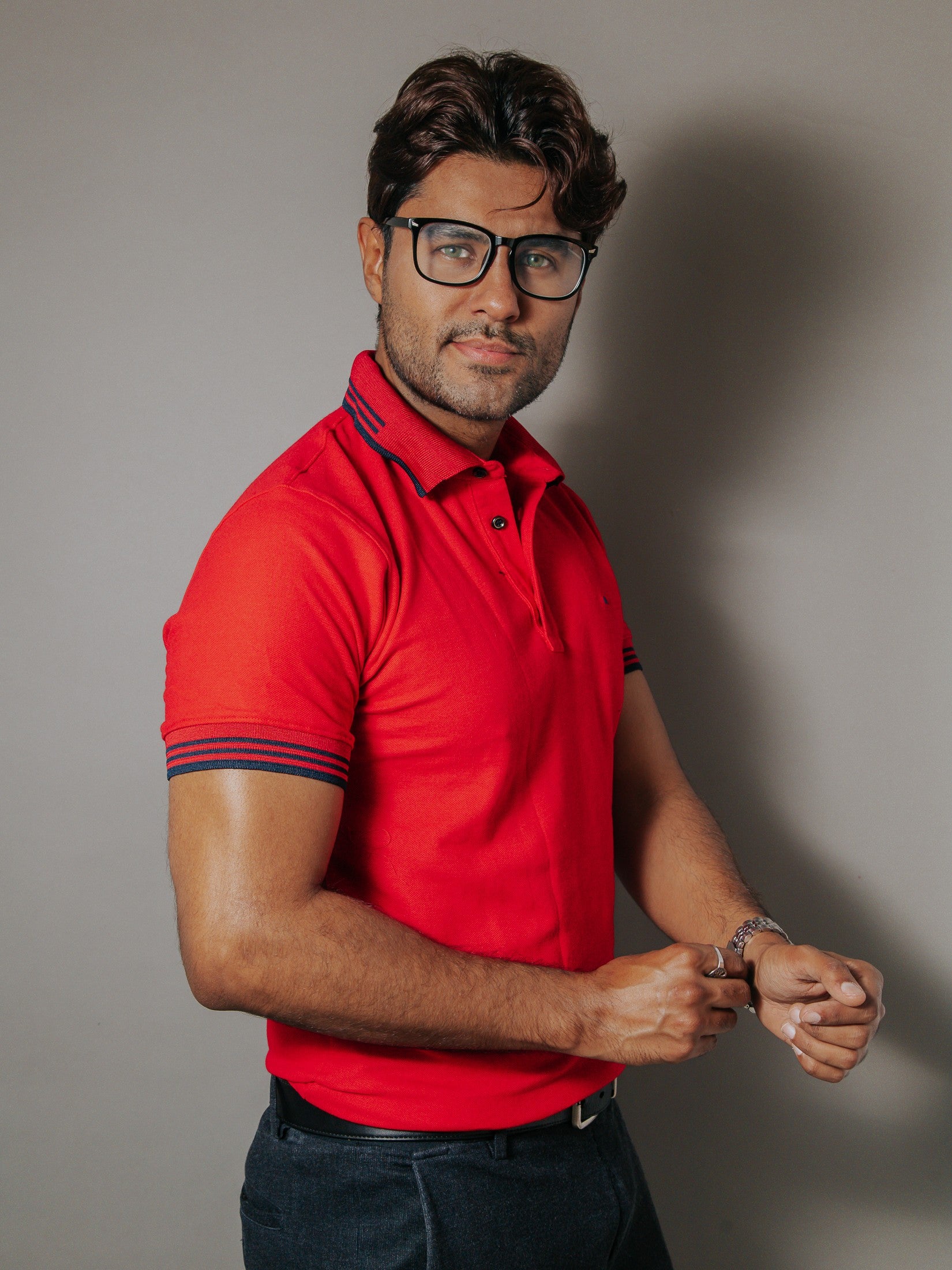 Playera Polo Hombre Slim Fit Rojo Detalle Azul Marino