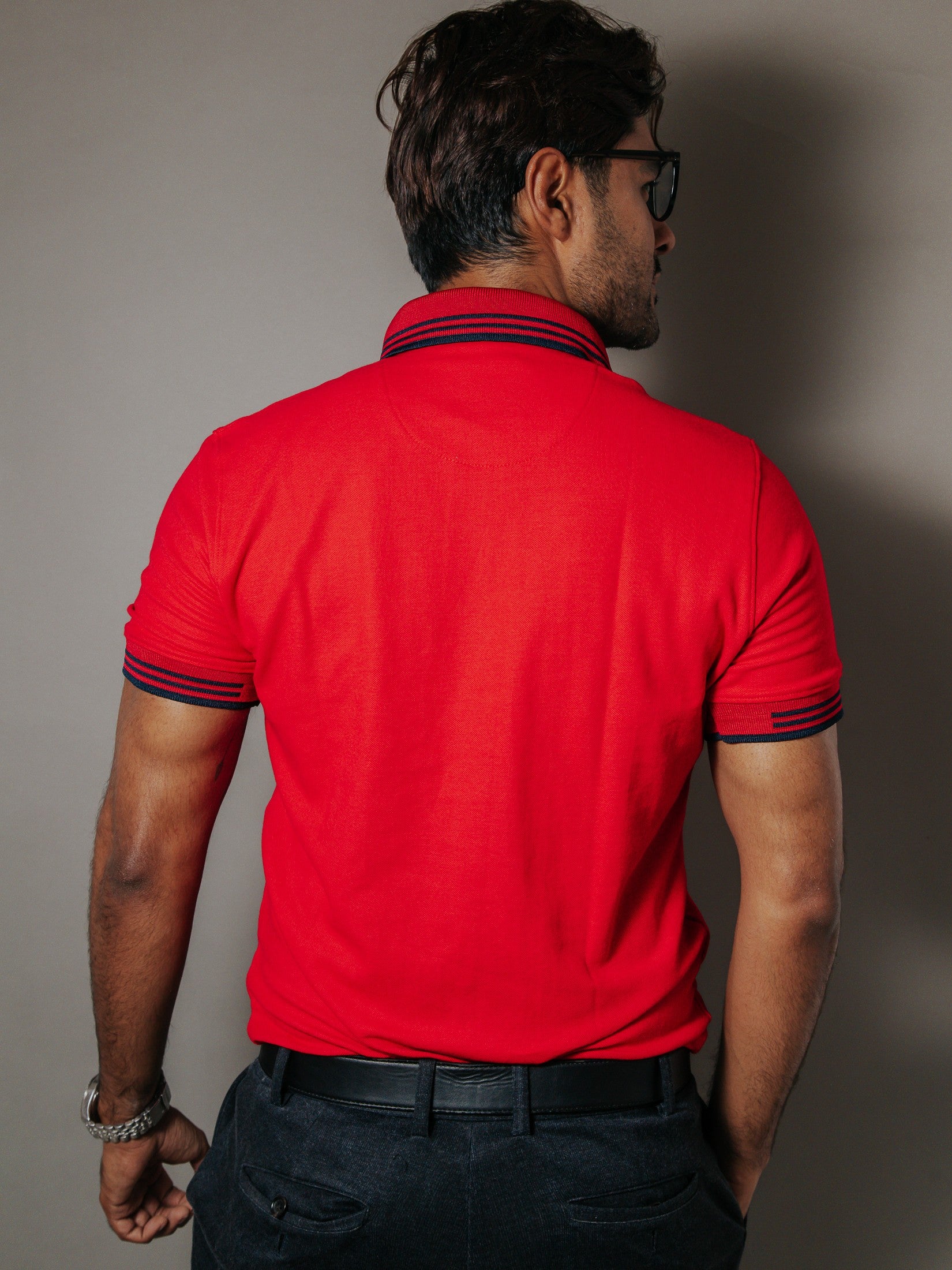 Playera Polo Hombre Slim Fit Rojo Detalle Azul Marino