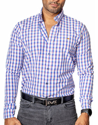 Camisa Hombre Casual Cuadros Azul, Rosa, Morado