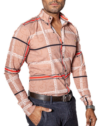 Camisa Hombre Casual Coral Lineas Negras, Rojas