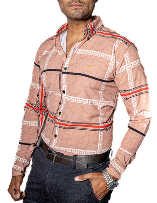 Camisa Hombre Casual Coral Lineas Negras, Rojas