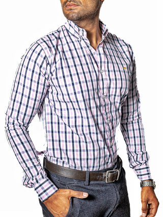 Camisa Hombre Casual Cuadros Rosas, Blancos, Negros