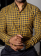 Camisa Hombre Casual Mini Cuadros Amarillos Negros