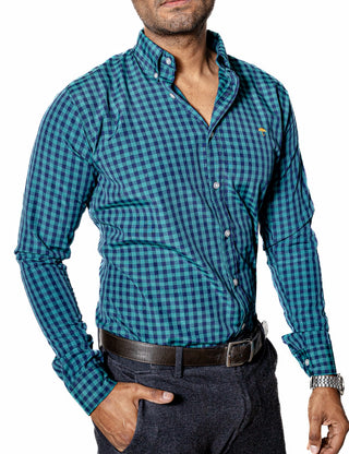 Camisa Hombre Casual Cuadros Verdes Oscuros, Marino