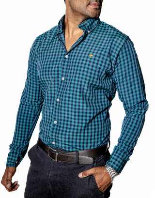 Camisa Hombre Casual Cuadros Verdes Oscuros, Marino