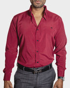 Camisa Hombre Casual Manga Larga Roja Lisa - Tiendas Platino Camisas Hombre 34 (S)