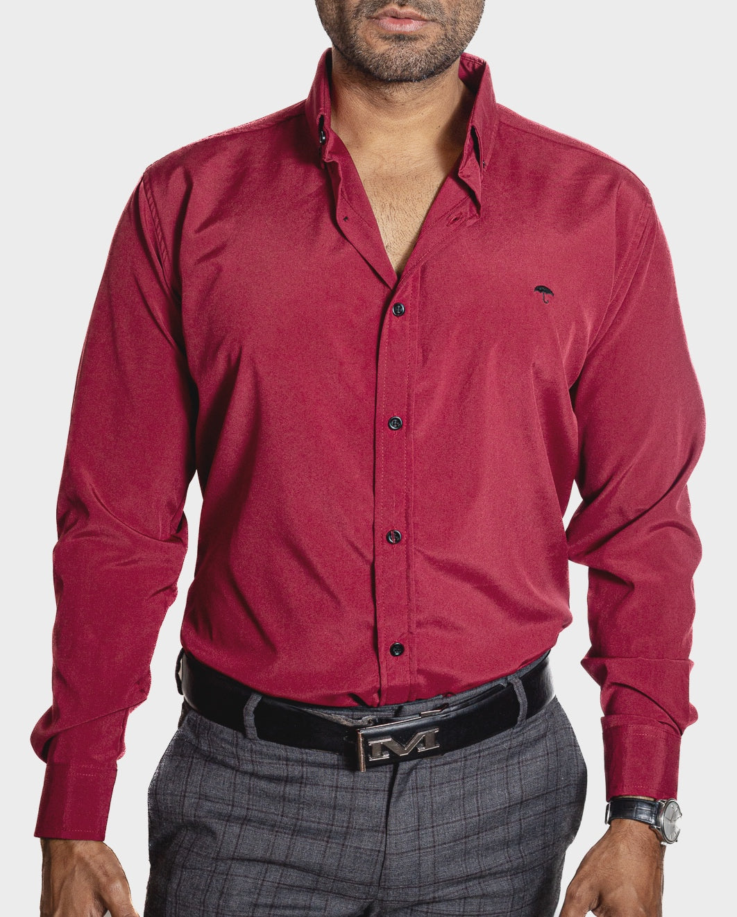 Camisa Hombre Casual Manga Larga Roja Lisa - Tiendas Platino Camisas Hombre 34 (S)