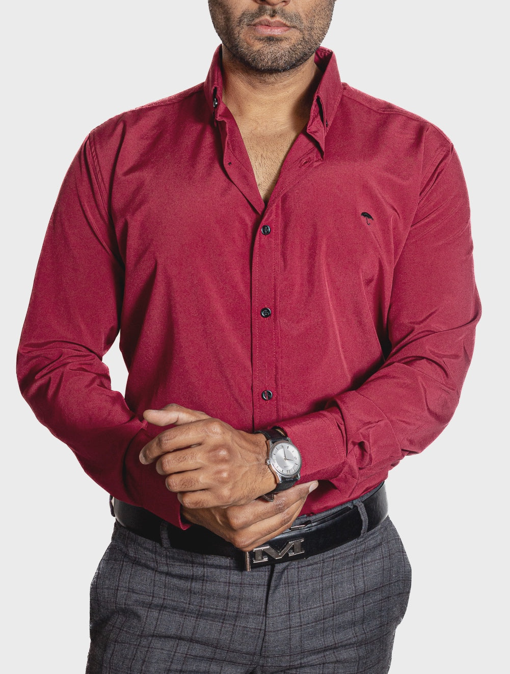 Camisa Hombre Casual Manga Larga Roja Lisa - Tiendas Platino Camisas Hombre 34 (S)