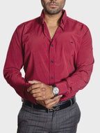 Camisa Hombre Casual Manga Larga Roja Lisa - Tiendas Platino Camisas Hombre 34 (S)