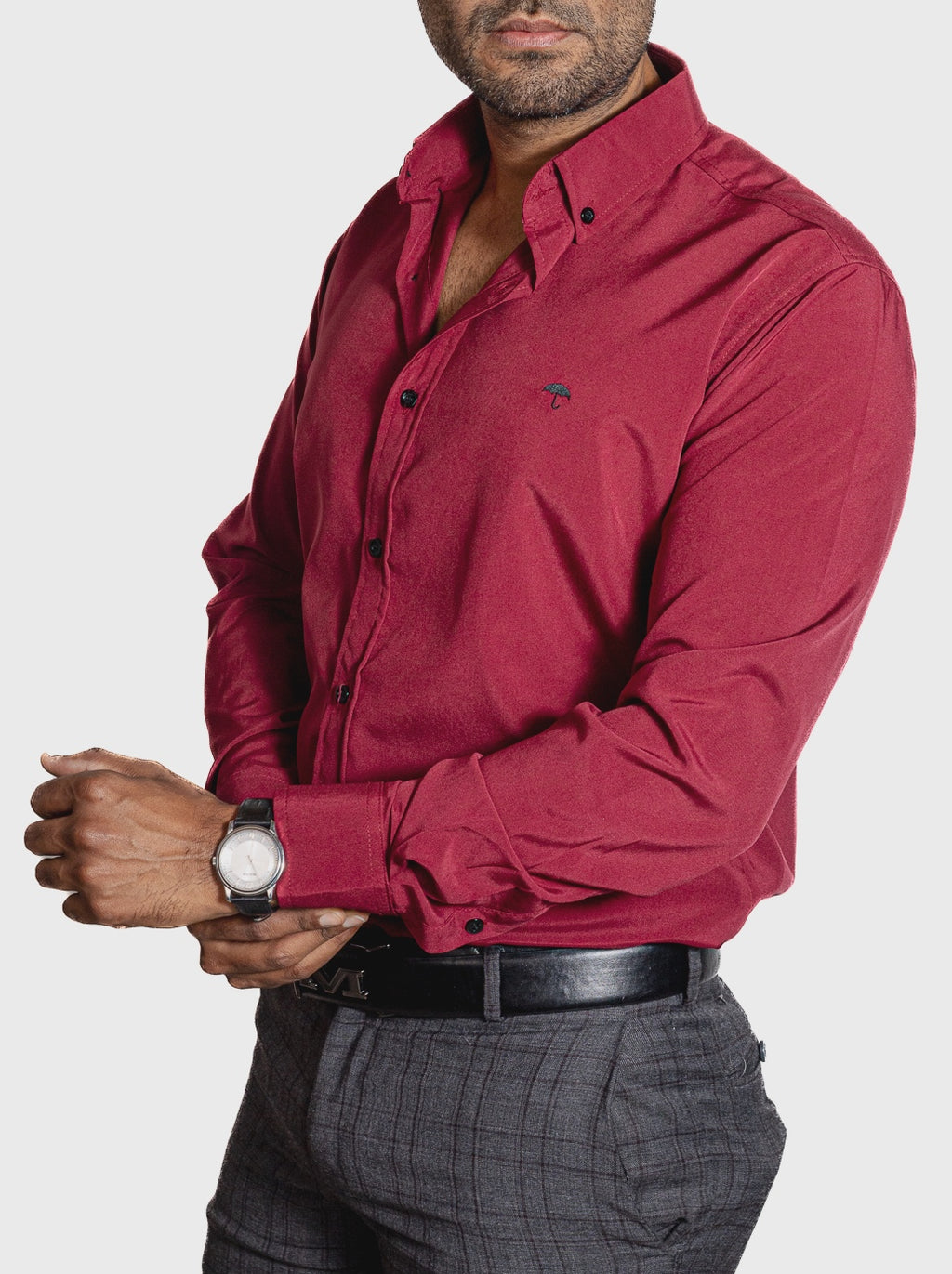 Camisa Hombre Casual Manga Larga Roja Lisa - Tiendas Platino Camisas Hombre 34 (S)