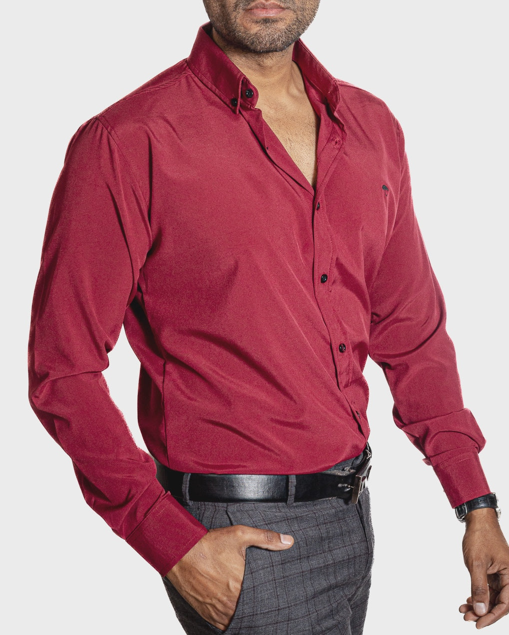 Camisa Hombre Casual Manga Larga Roja Lisa - Tiendas Platino Camisas Hombre 34 (S)