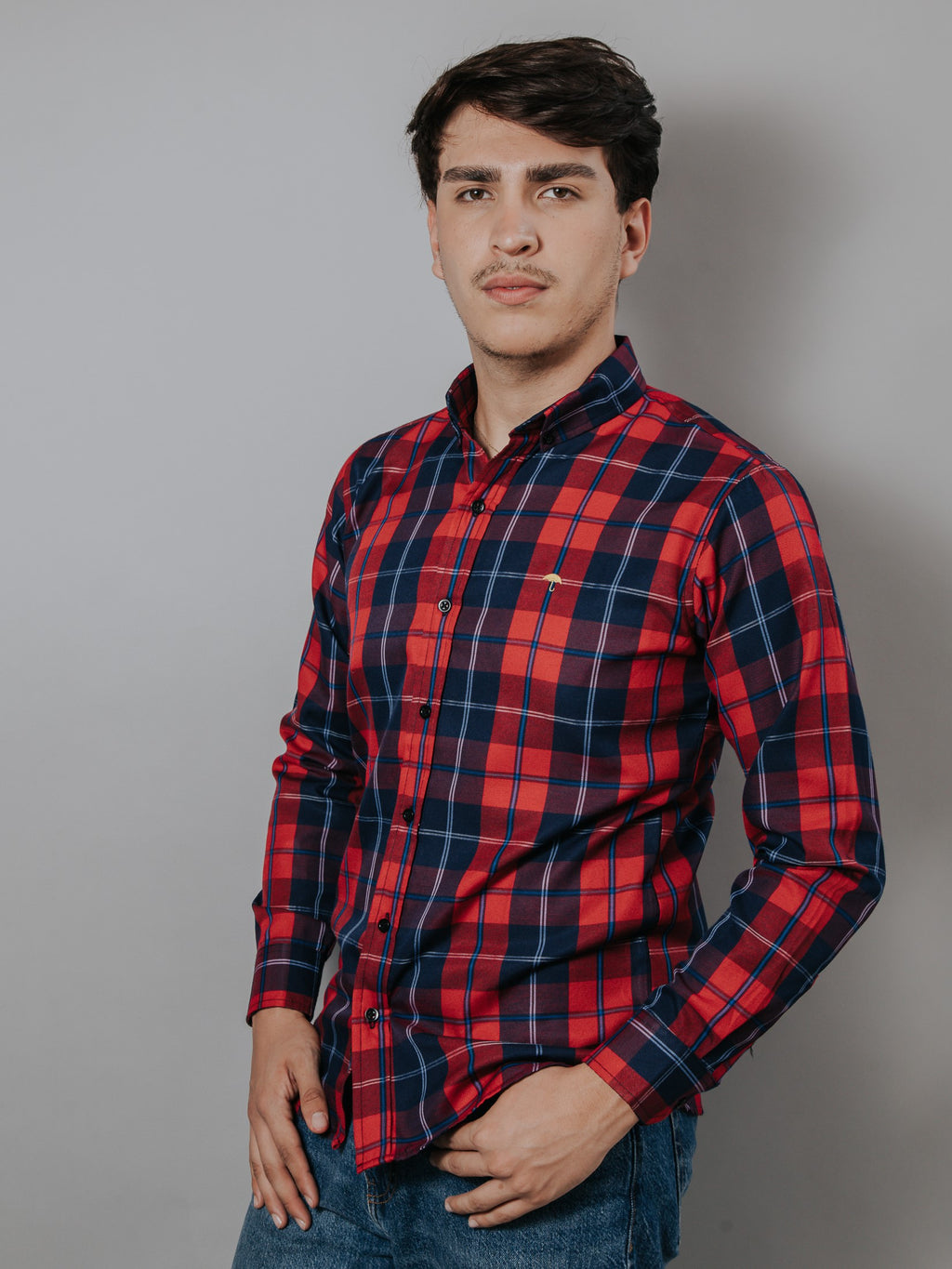 Camisa Hombre Casual Cuadros Azul Y Rojo Líneas Azul Rey