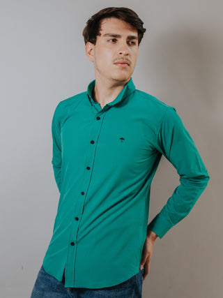 Men's Casual Slim Fit Green Plain Shirt 007