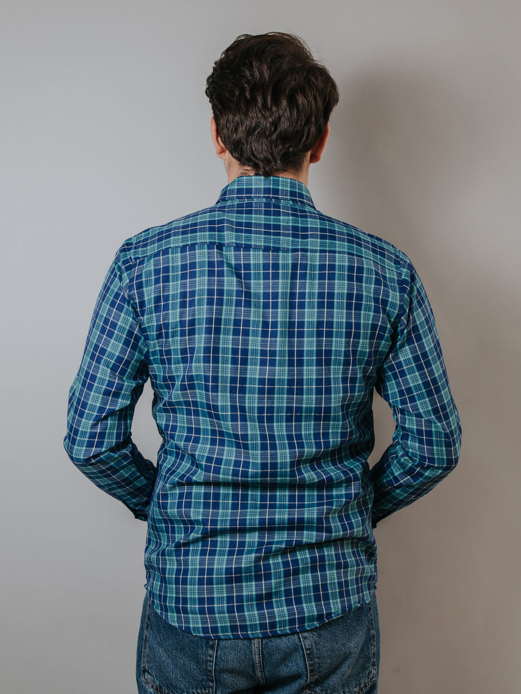 Camisa Hombre Casual Cuadro Azul Rey Y Verde