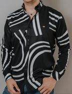 Camisa Hombre Casual Negra Círculos Blancos