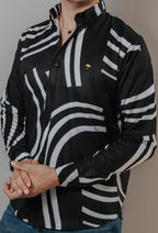 Camisa Hombre Casual Negra Círculos Blancos