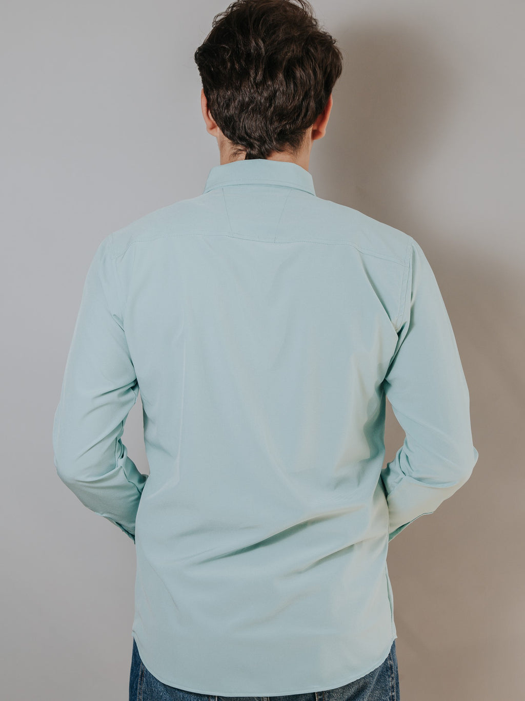 Camisa Hombre Casual Slim Fit Azul Menta Lisa - 34 (S)-Tiendas Platino