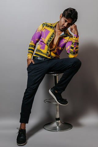 Camisa Hombre Casual Slim Fit Luis Miguel,  Morada Y Dorado