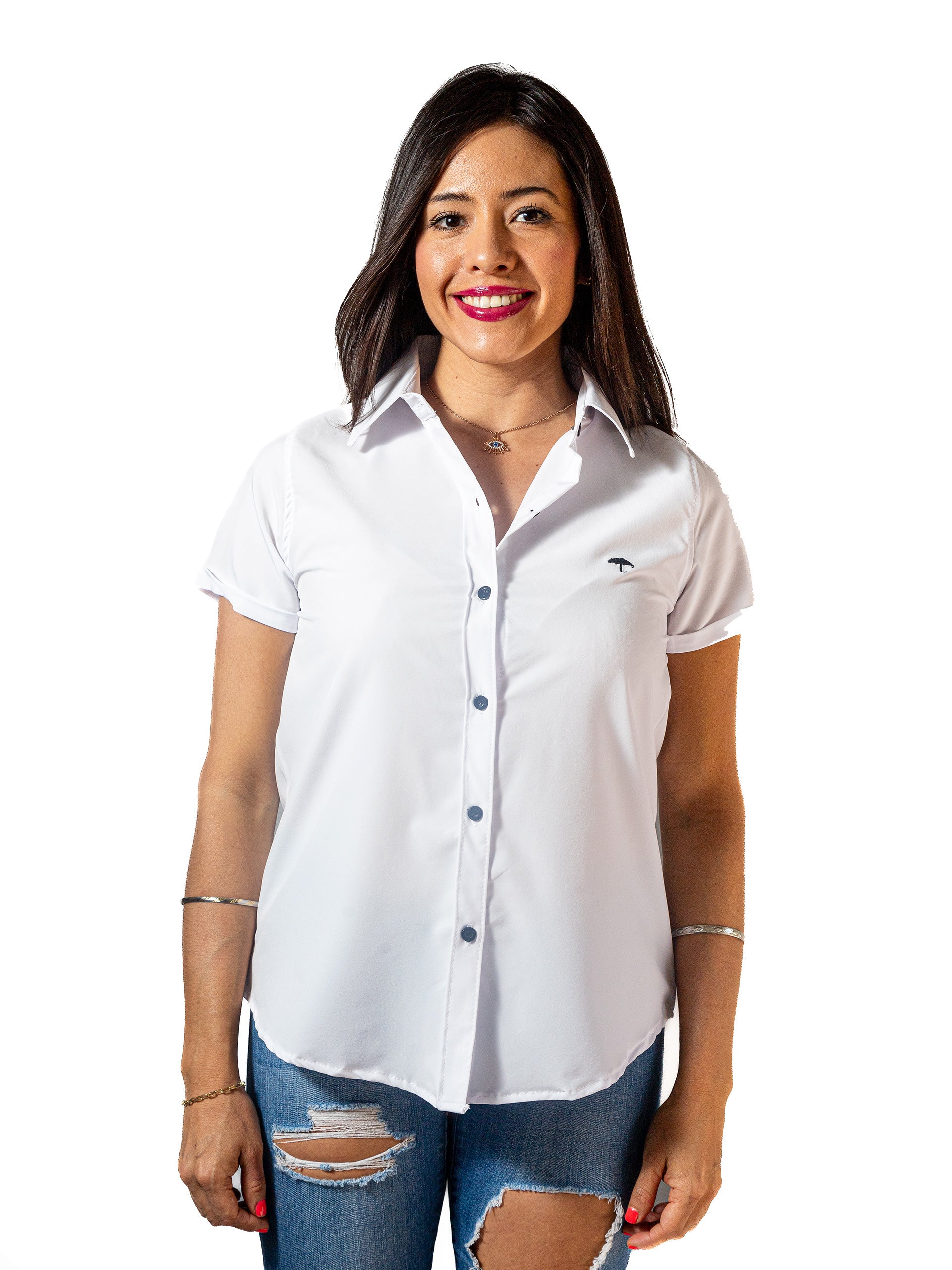 Camisa Mujer Manga Corta Blanca Lisa - 6 - 7 (S)-Tiendas Platino