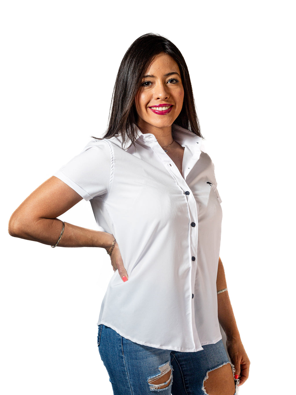Camisa Mujer Manga Corta Blanca Lisa - 6 - 7 (S)-Tiendas Platino