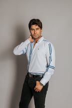 Camisa Hombre Casual Franjas Azules y Lila