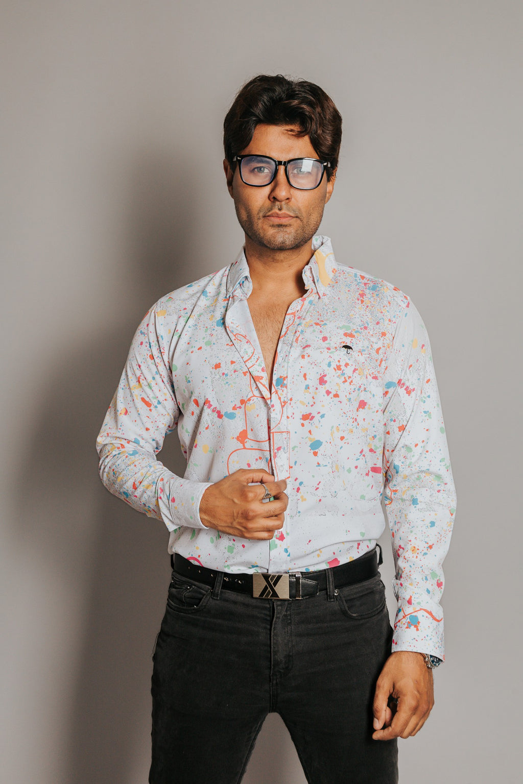 Camisa Hombre Casual Salpicadura Pintura Kawas