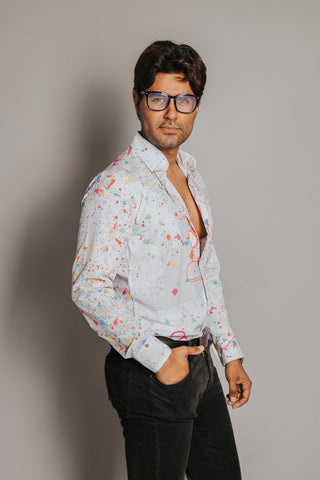 Camisa Hombre Casual Salpicadura Pintura Kawas