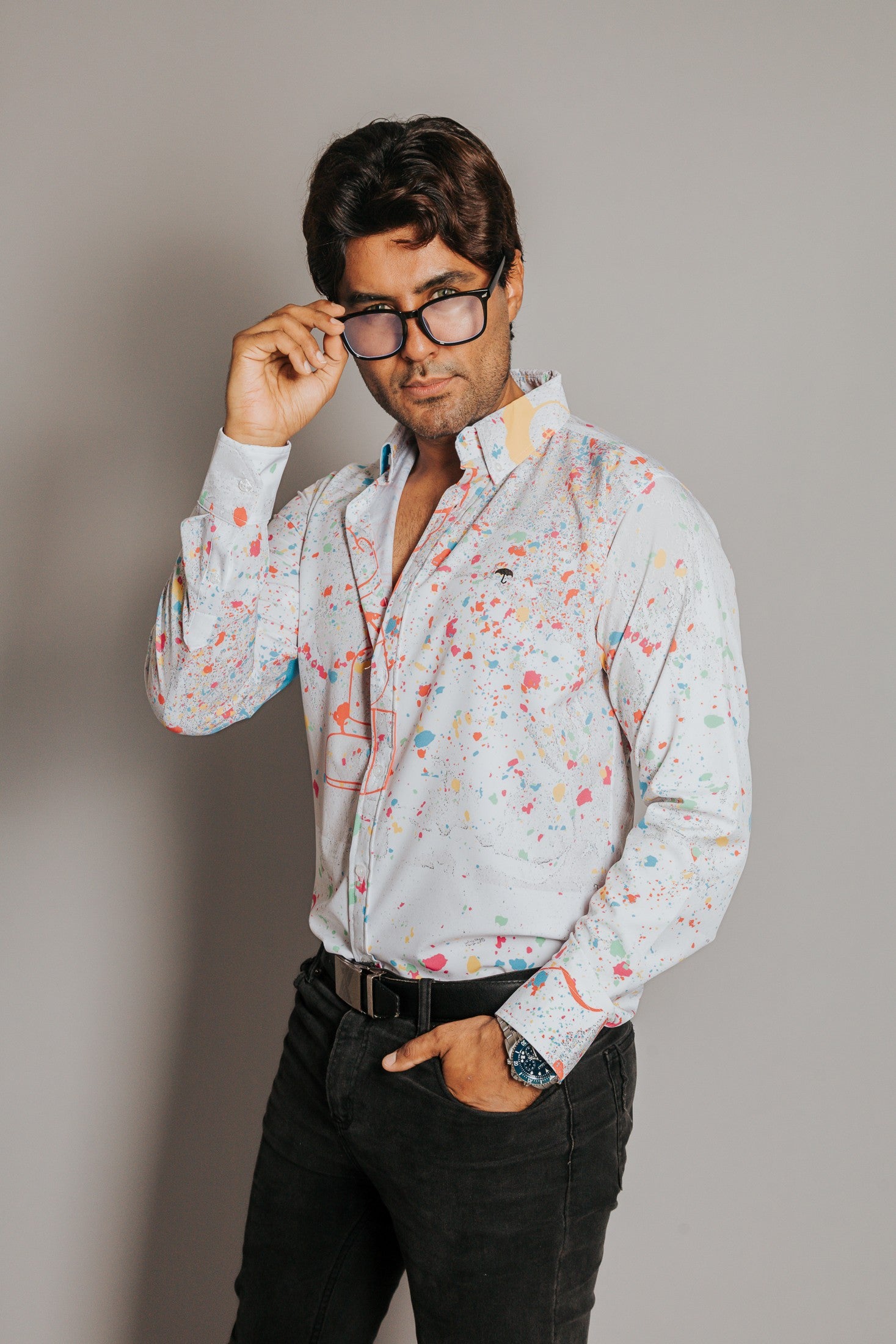 Camisa Hombre Casual Salpicadura Pintura Kawas