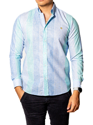 Camisa Hombre Casual Slim Fit Rayas Azules, Verdes