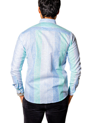 Camisa Hombre Casual Slim Fit Rayas Azules, Verdes