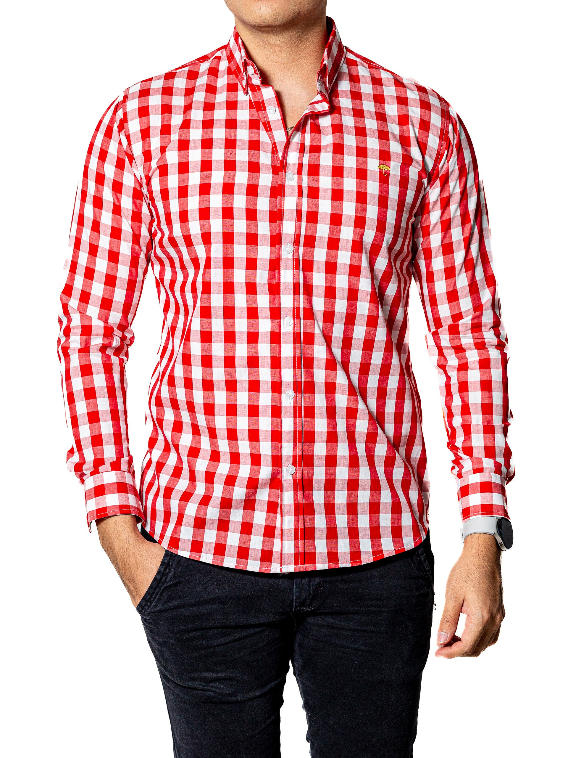 Camisa Hombre Casual Cuadros Rojos, Blancos - Tiendas Platino Camisas Hombre 34 (S)