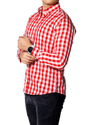 Men's Casual Orange and White Checkered Shirt