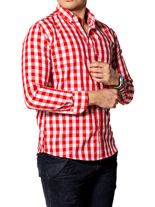 Men's Casual Orange and White Checkered Shirt