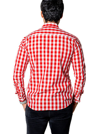 Men's Casual Orange and White Checkered Shirt