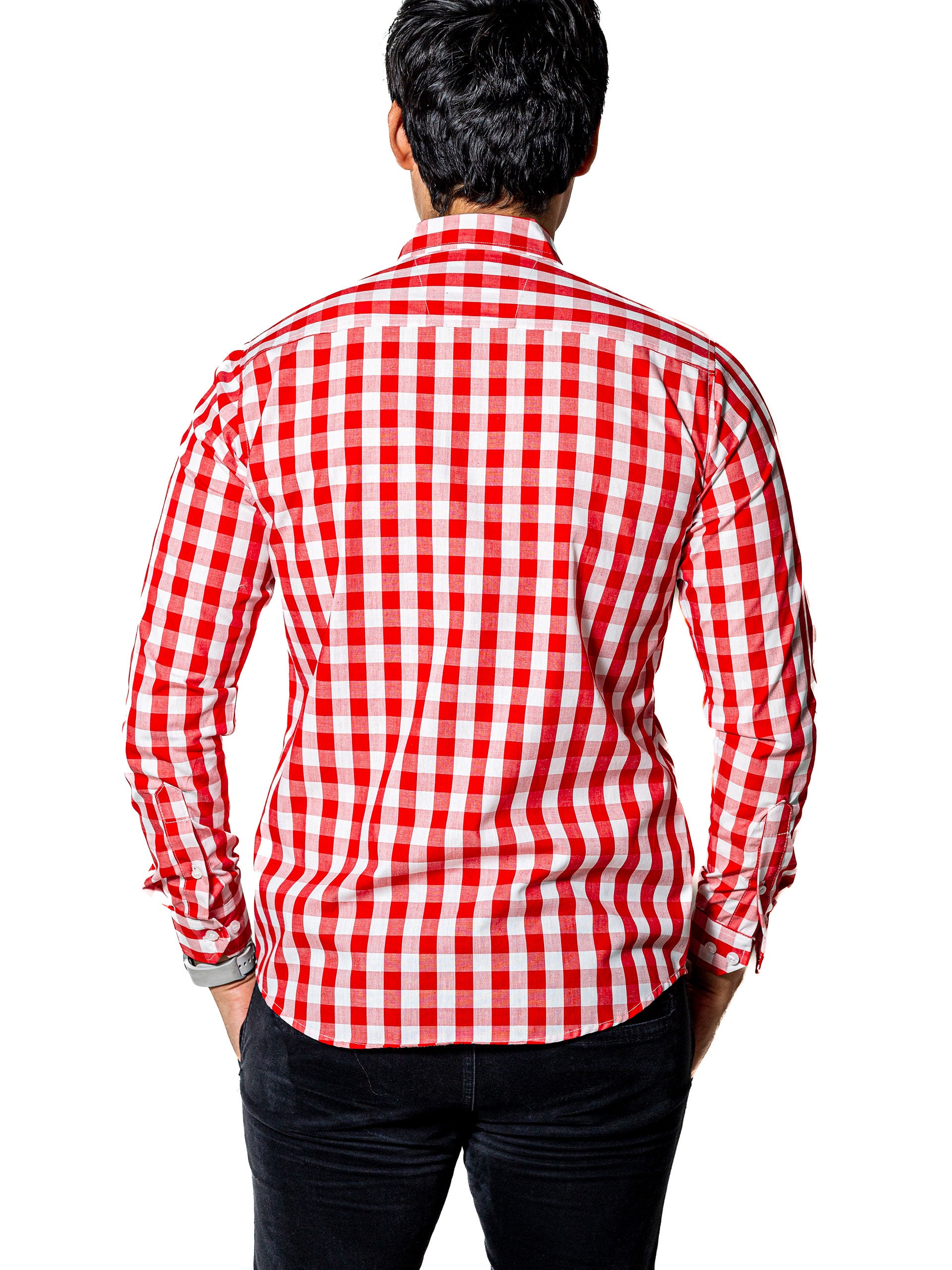 Camisa Hombre Casual Cuadros Rojos, Blancos - Tiendas Platino Camisas Hombre 34 (S)