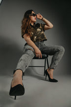 Camisa Casual Mujer Oro Brillante - 6 - 7 (S)-Tiendas Platino