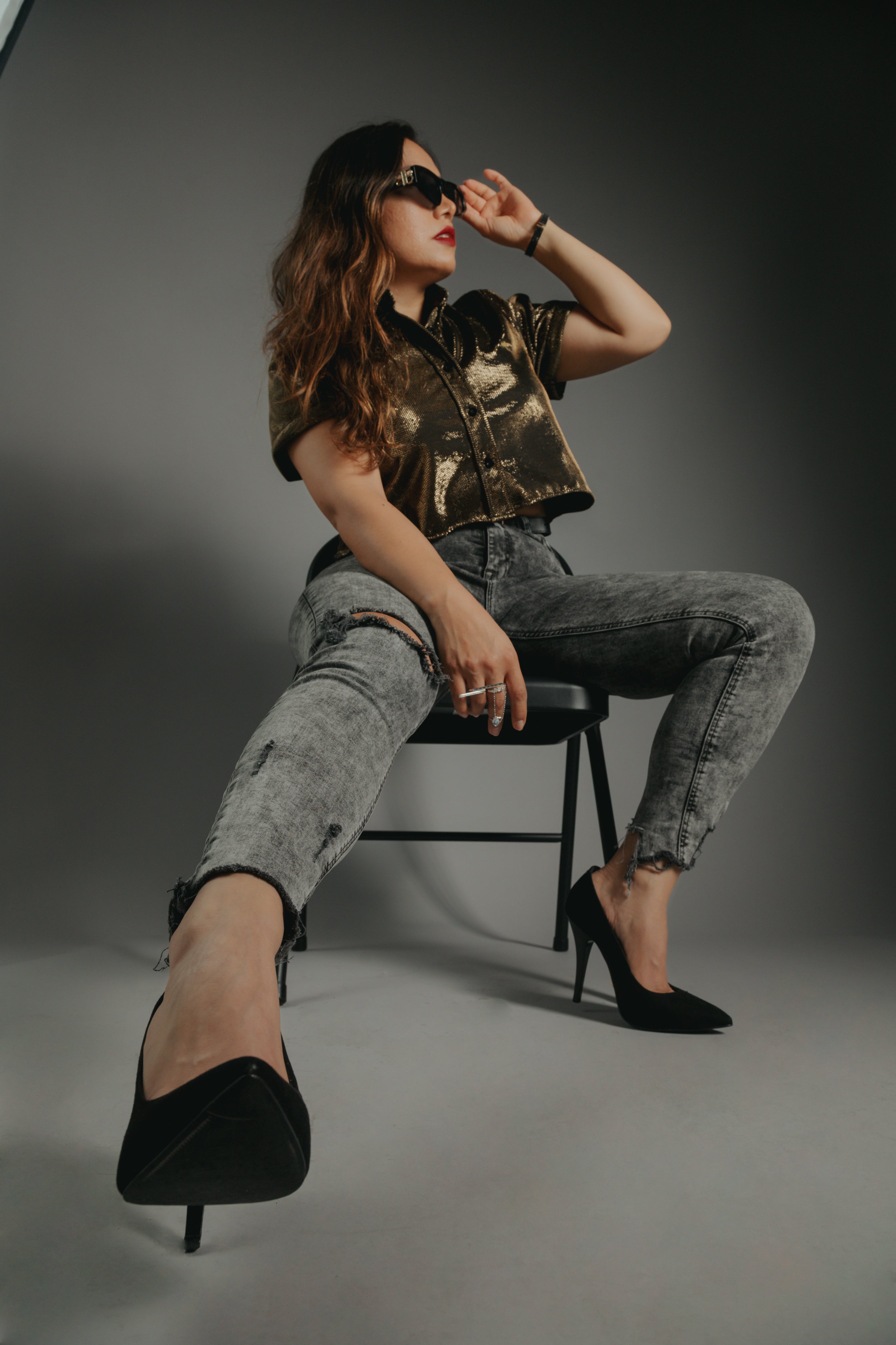 Camisa Casual Mujer Oro Brillante - 6 - 7 (S)-Tiendas Platino