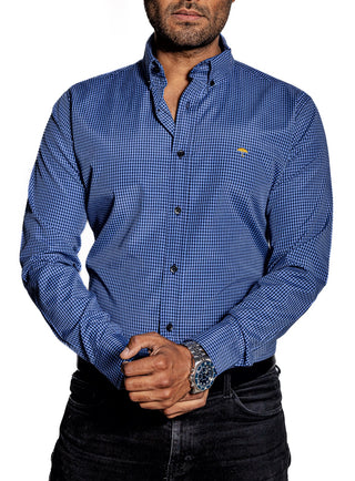 Camisa Hombre Casual Mini Cuadros Azul Rey, Negros