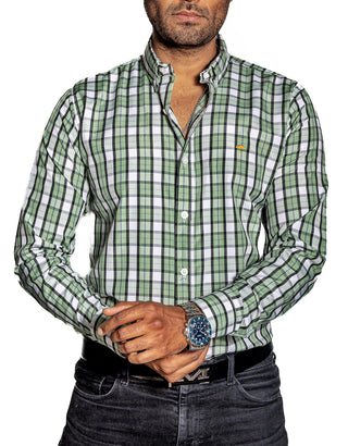 Camisa Hombre Casual Cuadros Verdes, Negros, Blancos