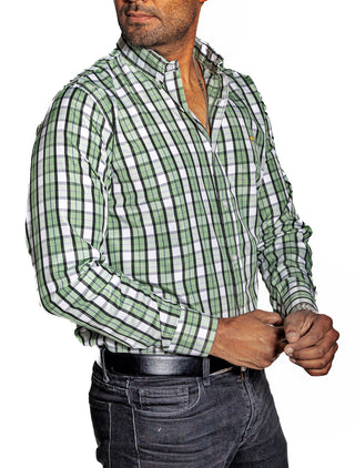 Camisa Hombre Casual Cuadros Verdes, Negros, Blancos