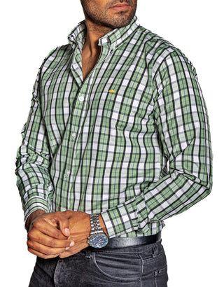 Camisa Hombre Casual Cuadros Verdes, Negros, Blancos