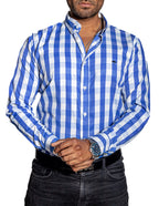 Camisa Hombre Casual Cuadros Blancos, Azul Cielo