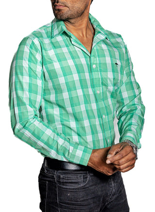 Camisa Hombre Casual Cuadros Verdes, Blancos Lineas