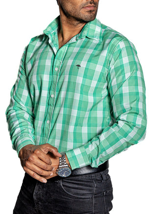 Camisa Hombre Casual Cuadros Verdes, Blancos Lineas