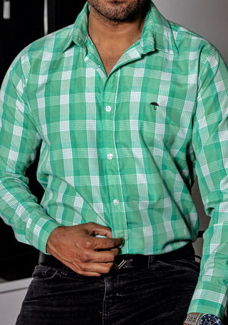 Camisa Hombre Casual Cuadros Verdes, Blancos Lineas